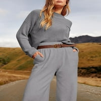 Ženska odjeća, setovi džempera, pleteni vrhovi dugih rukava i široke hlače, moderni setovi trenirki za dnevnu