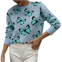 Prinxy ženski džemperi modni leptir tisak ležerni kratki džemper labavi predimenzionirani pulover s dugim rukavima