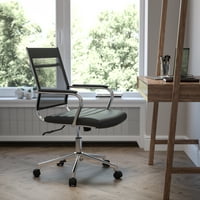 Moderna uredska okretna izvršna stolica od crne mrežice sa srednjim naslonom sa sjedalom od meke kože