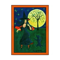 Zaštitni znak likovne umjetnosti vještica za Noć vještica, Crna mačka, mjesečev ples, ulje na platnu Sheril Bartlee