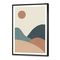 DesignArt 'Minimalistički vintage krajolik s jezerom na zalasku sunca' Moderno uokvireno platno zidni umjetnički