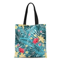 Platnena torba s uzorkom palminog lišća tropske džungle, Ljiljana, hibiskusa i plumerije, Izdržljiva torba za