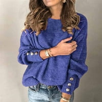 Jednobojni pulover s okruglim vratom s dugim rukavima pulover bluze za žene Rasprodaja $ siva Veličina