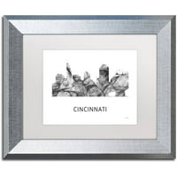 Zaštitni znak likovna umjetnost 'Cincinnati Ohio Skyline WB-BW' Canvas Art by Marlene Watson, White Matte, Silver