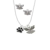 Nakit srednje veličine, Crna šapa, srebrna ogrlica s privjescima Anđela Čuvara i naušnice