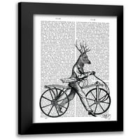 Zapanjujuća uokvirena Crna suvremena muzejska umjetnička gravura pod nazivom kicoš Jelen na Vintage biciklu