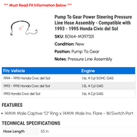 Pumpa za zupčanik servo upravljača tlaka linije crijeva - kompatibilno sa - Honda Civic del Sol 1994