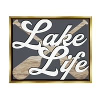 Stupell Lake Life prekriženo vesla za veslanje pejzažno slikanje Zlatni plutač uokviren umjetnički print zid umjetnost