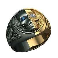 CPTFADH prstenovi za žene dva tona Gothic Punk lubanje prsten s plavim i dijamantnim očima lubanje