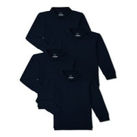 Wonder Nation Boys School Uniforma pique Polo majica s dugim rukavima, 4-pack, veličine 4-18