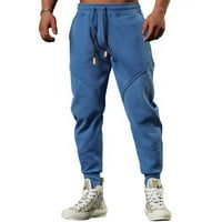 Muške Duge hlače u boji, Muške hlače u punoj boji s džepovima, Casual hlače s kravatom u plavoj boji