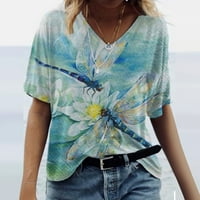 Ženski ljetni topovi, 4. srpnja, majice s printom leptira, izrez s kratkim rukavima, lepršavi print, Ležerne majice,