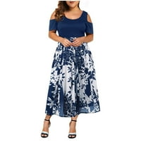 Haljine za žene Kratki rukavi čvrste sunčeve haljine srednje duljine V-izrez plava 2xl