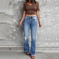 Jean hlače za žene žene čizme režu vitke ženske rastezljive traperice s visokim retro mikro-lepršavim ripped gumbom