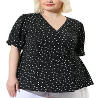 Jedinstveni prijedlozi Ženski gornji dio polka dot Plus Size S izrezom u obliku slova u i kratkim rukavima s peplumom