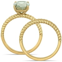 MIABELLA WOMANS 2- CArat T.G.W. Ovalno izrezana zelena kvarca 14KT žutog zlata dvostruka pojasa zaručnički prsten