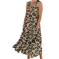 Žene Plus size rasprodaja Ženska ljetna moda ležerna Haljina Bez rukava s tiskanim džepovima Kaki
