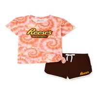 Reeseove djevojke bombone kravate-front kravate grafičke majice i kratke hlače dupina, dvodijelni odjevni set,