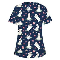 Ženske košulje Sretan Uskrs, Slatki vrhovi s printom zečića, majica s izrezom u obliku slova u, majice kratkih