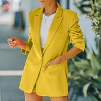 Ženske dame solidne sputavanja jakna od ovratnika dugi rukav bez rukava Blazer -kaputa jakna za žene vrhove žute