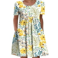 Niuer Women Mini haljina naplaćena ljetna plaža Sundress Pocket Shock Happen Slušanja žuta s
