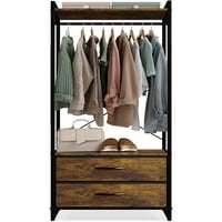 Stalak za odjeću s ladicama-komoda-stalak za odjeću-drvena ploča stola, čelični okvir i ladice od tkanine - organizator