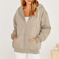 Zimski kaputi za žene, modni zimski klirens ženska modna casual boja patentna kapuljača s dugim rukavima džepna