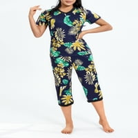 Kelajuan žene pidžama postavljene su cvjetni vrhovi kratkih rukava i elastične hlače za hlače sa dnevnom odjećom