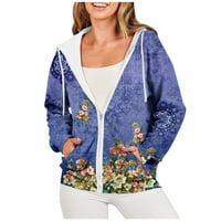 Twingshirts for Women majice modne ležerne kapuljače s dugim rukavima kapuljača Zip Twishirts kaput s džepom uparenim