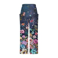 Lanene hlače ženske ljetne i jesenske modne udobne hlače za slobodno vrijeme s printom u boji i vezicama, široke