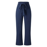 Ležerne hlače za žene s elastičnim strukom, ravne hlače, Modne duge hlače u plavoj boji, Veličina $ $