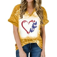Ženski topovi, ležerna široka bluza s printom Dana neovisnosti, majica s izrezom u obliku slova B, bluza s printom