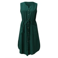 DMQUPV Kratke ljetne haljine gumb bez rukava ženska modna čipkana čipkana džep s izrekom casual haljina za žensko