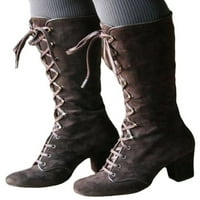 Ymiytan Womne's srednje čaše čizme čizme s visokim potpeticama čipkaste cipele hodajući retro bez klizanja, okrugli