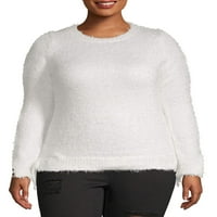 Rachel Rachel Women's Plus Size Fuzzy Mekani džemper s prorezom s proreznim rukavima i kravate strane