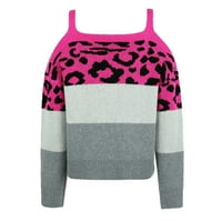 ženski džemperi s ramena, Pleteni gornji dio dugih rukava, Leopard džemper u boji, odjeveni casual pulover, džemper
