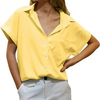 Ženska modna bluza majica Top Casual v Neck Gumb SOLID BOLOS SLOBENI KRATKI ZA ŽENE ZAVRŠENE HOT DALEKE DALEKE