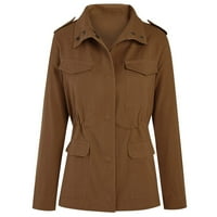Jesenske jakne za žene, gornja odjeća s dugim rukavima s jednobojnim džepom s patentnim zatvaračem u smeđoj boji