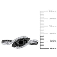 Zaručnički prsten od crnog i bijelog dijamanta od 10k dijagonale od 3 kamena