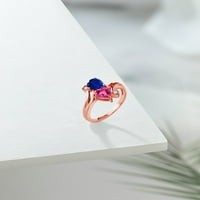 18K prsten od ružičastog zlata presvučen srebrnim plavim safirom ružičasti safirni prsten s dvostrukim srcem za