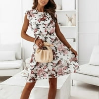 Mini haljine za žene Ženska ljetna haljina od šifona s kratkim rukavima s okruglim vratom s cvjetnim printom
