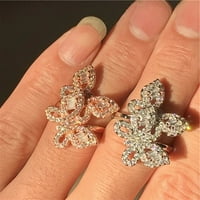 Modni europski i američki prsten s leptirom u stilu, Luksuzni šarmantni prsten s dva leptira, kvadratni prsten