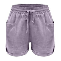 Pamučne lanene kratke hlače s džepom za žene čišćenje ljetnih prodajnih hlača modno opušteno solidno izvlačenje