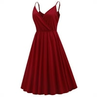Haljine za žene, večernje haljine srednjeg kroja Bez rukava, crvene haljine u obliku A kroja, u obliku a-linije,