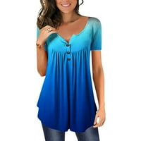 Ženske majice s kratkim rukavima s lepršavim uzorkom, Ležerne košulje s gumbima u boji u boji, plave