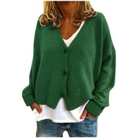 džemperi za žene, modni ženski jednobojni džemperi s izrezom i gumbima u obliku slova u, ležerni rastezljivi pleteni