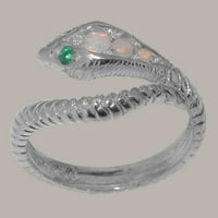 Ženski prsten od bijelog zlata od 18 karata s prirodnim opalom i smaragdom britanske proizvodnje - opcije veličine-Veličina
