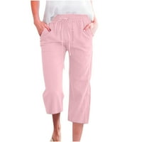Ženske Capri Aussie, Ležerne jednobojne rastezljive široke hlače, ravne široke hlače s džepom, ružičaste 10