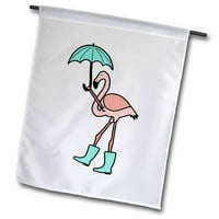 3nd-smiješni slatki ružičasti flamingo s kišobranom i vodootpornim čizmama - Vrtna zastava, autor