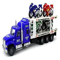 Dječja frikcijska igračka poluprikolica s prikolicom za prijevoz motocikla spremna za lansiranje u mjerilu 1: